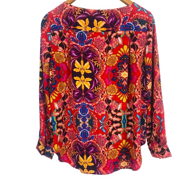 New Loft Womens High Low Blouse Sz Large Long Sleeve Vibrant Floral Print NWT - Picture 9 of 13